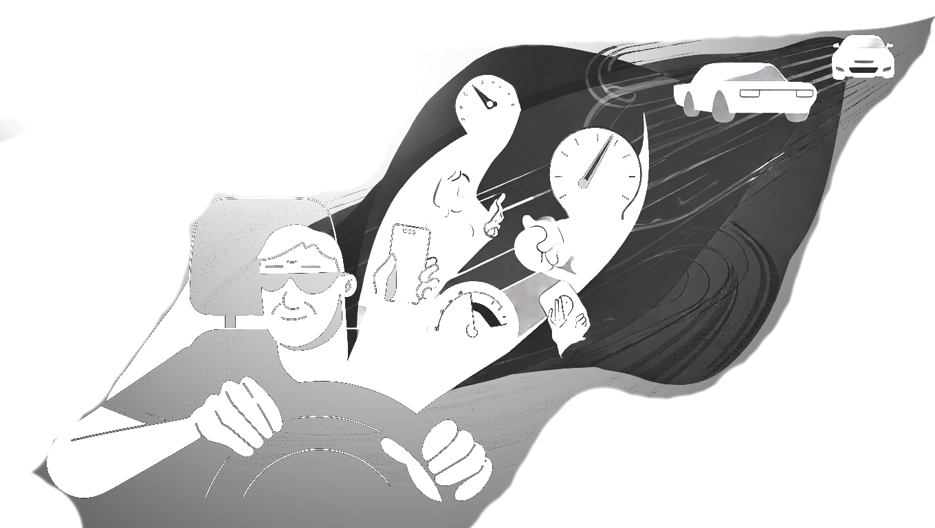 experienced driver behind the wheel, over-confident, having bad driving habits